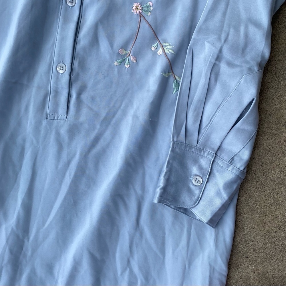 Natori Satin Floral Embroidered Sleep Shirt Blue Womens Small - Picture 7 of 7